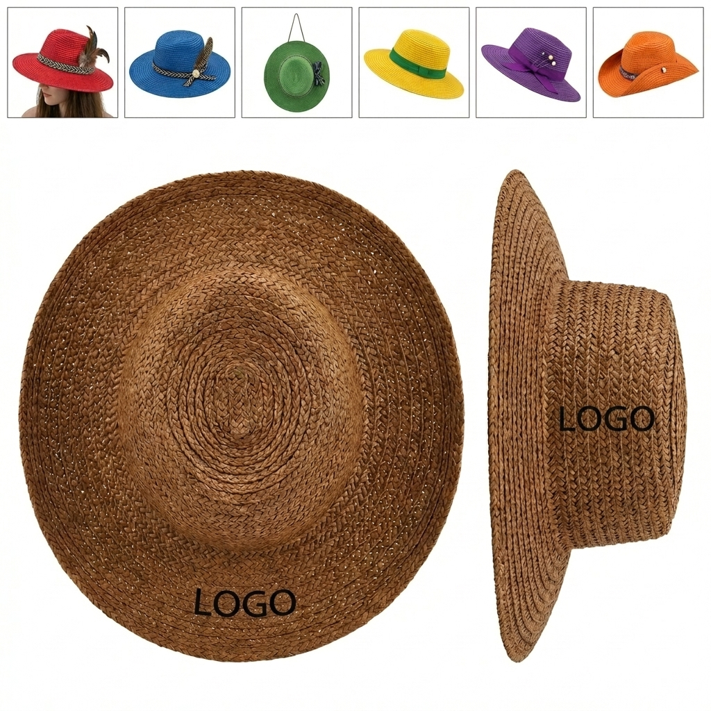 Classic Brown Wide Brim Straw Hat with Adjustable Drawstring