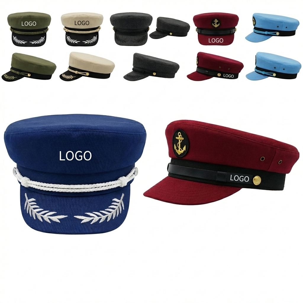 Adjustable Adult Maritime Captain Hat with Gold Emblem - Multi-Color