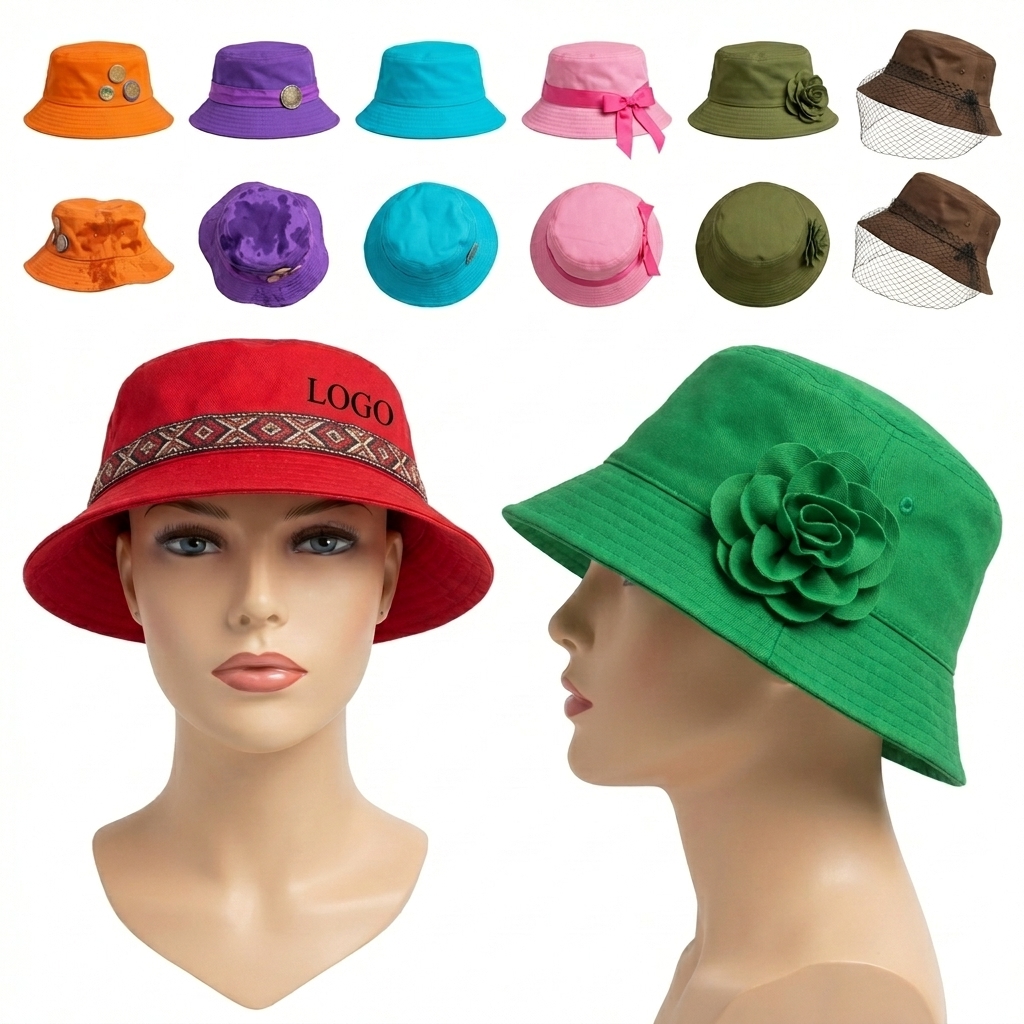 Artistic Floral & Embellished Cotton Bucket Hats - Multicolor Collection