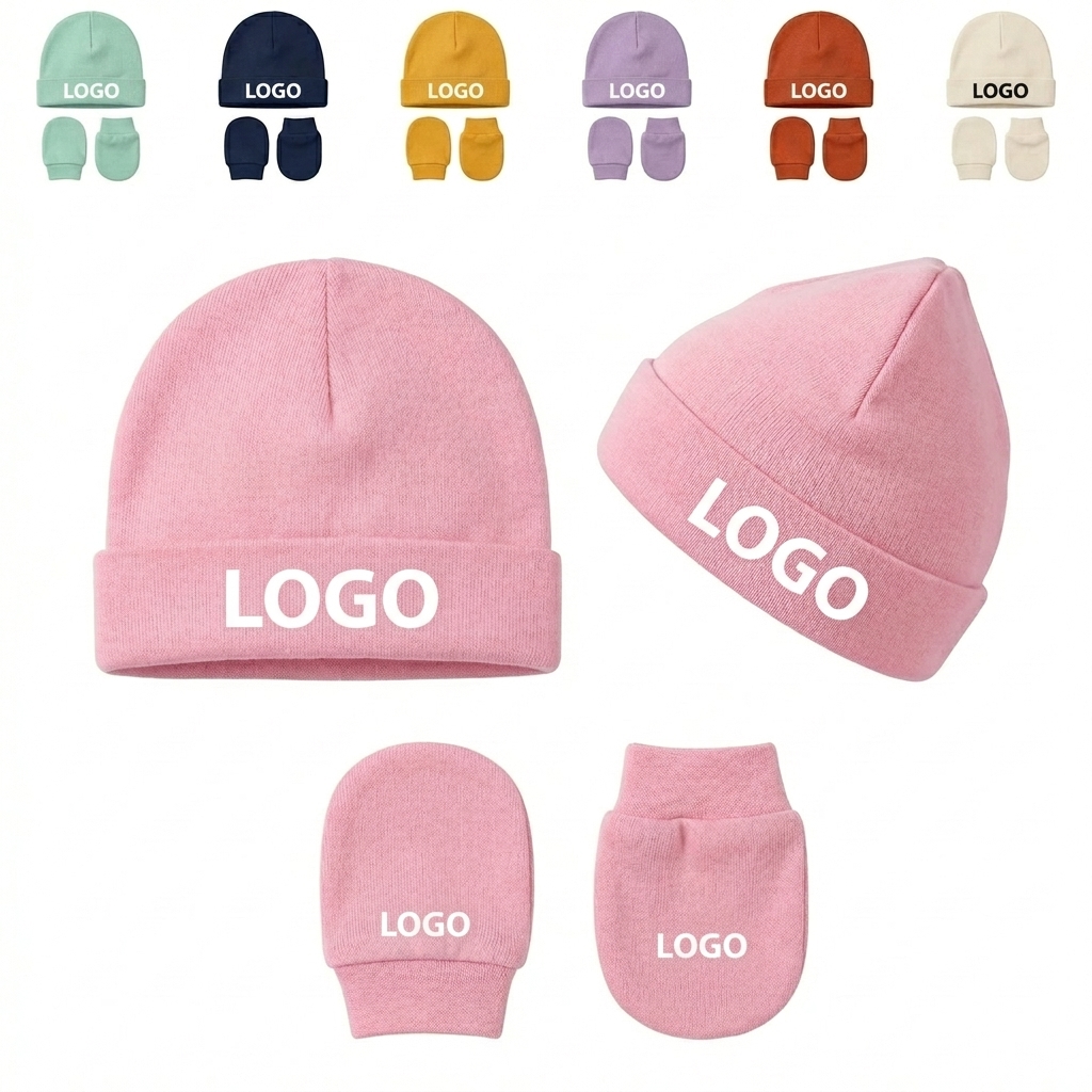 Two-Layer Cotton Baby Hat & Scratch-Resistant Mitten Set