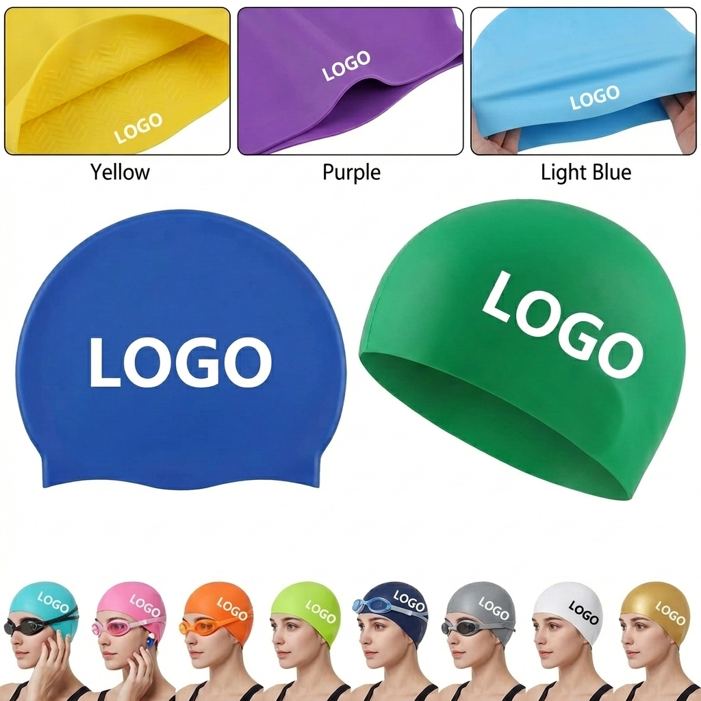 Silicone Adult Swim Cap with Custom Logo Print Area