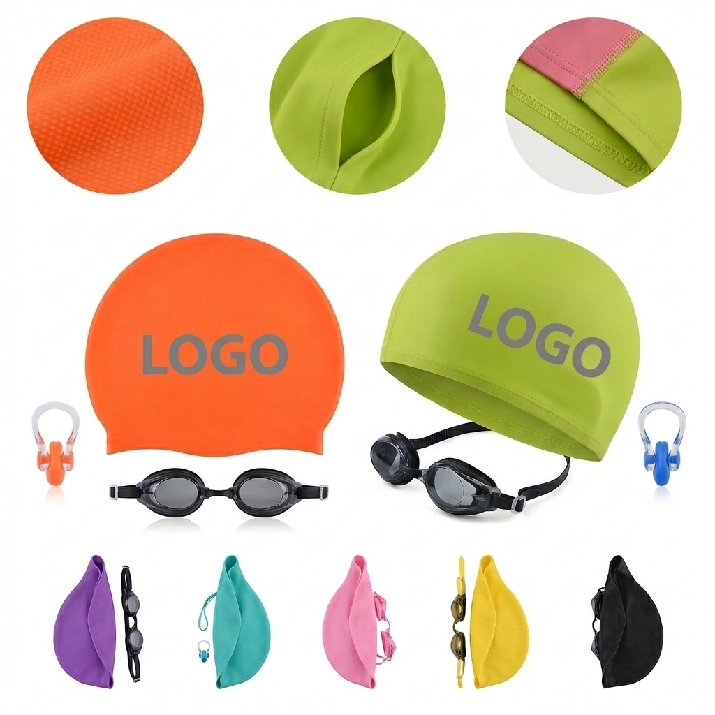 Multi-Color Silicone Swim Cap and Goggle Set