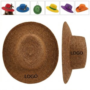 Classic Brown Wide Brim Straw Hat with Adjustable Drawstring