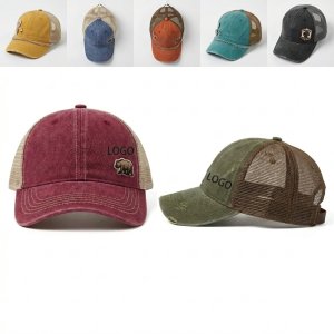 Low-Profile 6-Panel Cotton Cap with Frayed Visor, Mesh Vents, and Snapback Adjustment