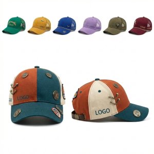 Vintage Embroidered Patchwork Trucker Cap with Metal Accents